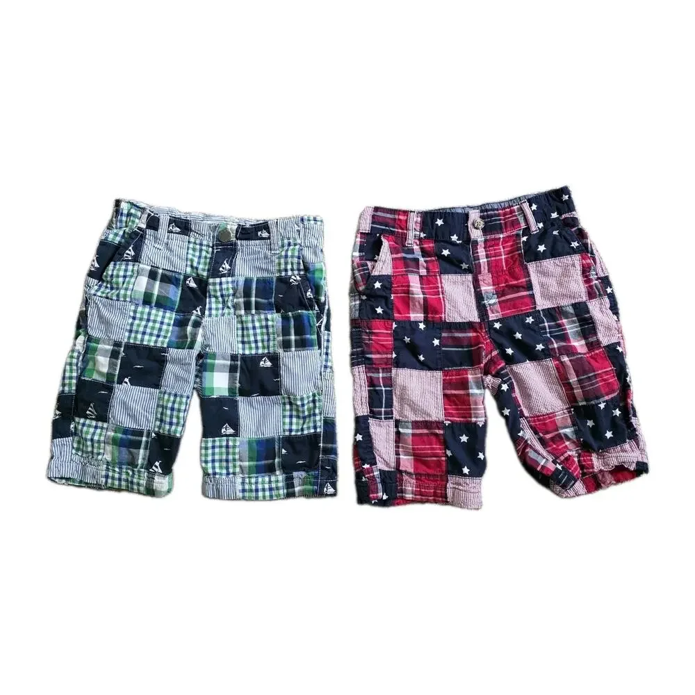 Lot Of 2 Gymboree Madras Plaid Chino Shorts Boys Size 8 Blue Red Green Summer